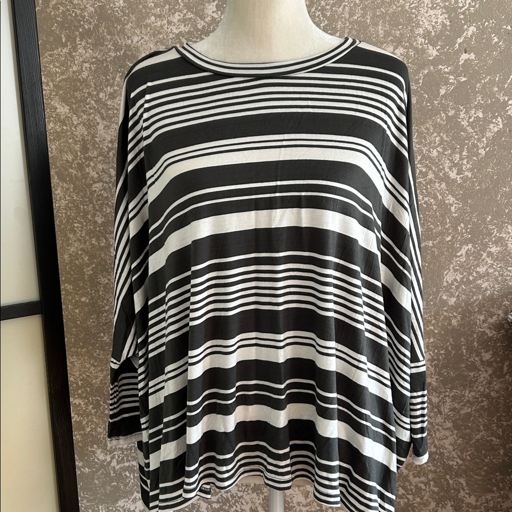 Green and White Striped Top